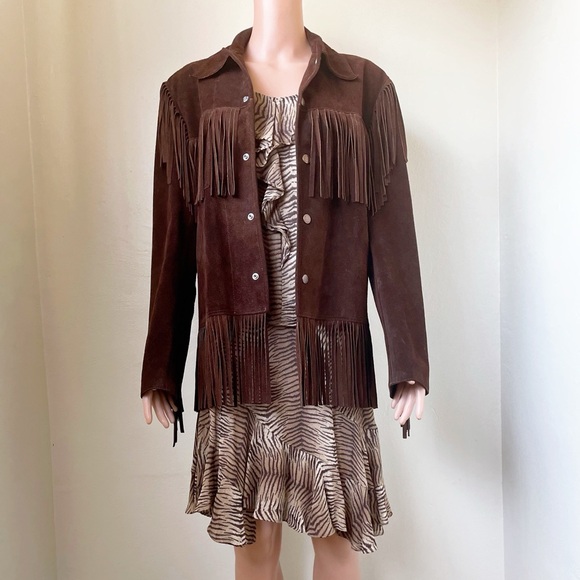 Womens Vintage Genuine Leather Fringe Western Brown Cowgirl Button Up Jacket - Picture 5 of 16